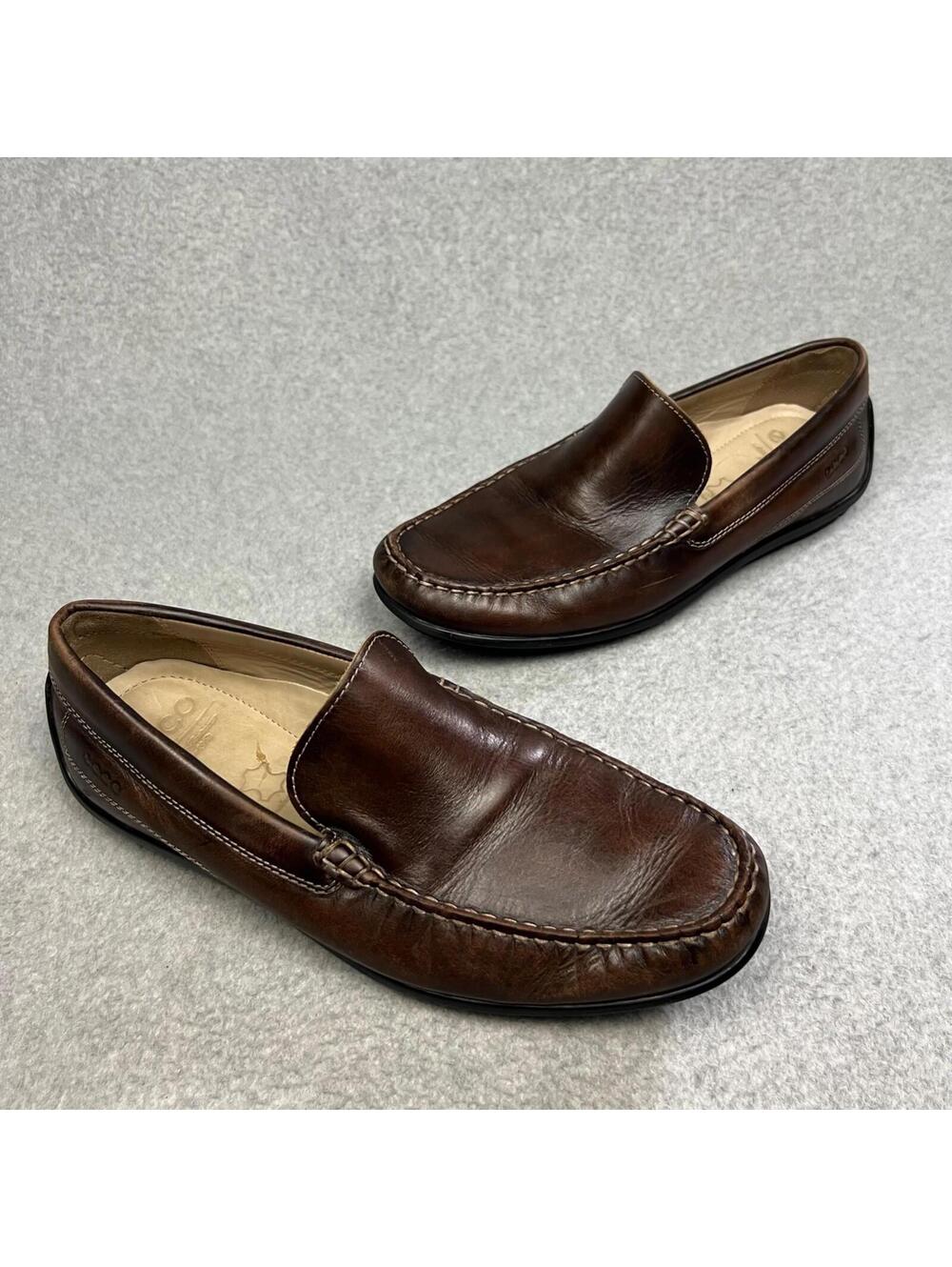 Ecco Men's Leather Moc Toe Loafer Slip-On Size 43/10 Brown Comfort Minimalist